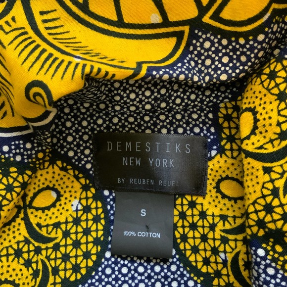 Demestiks New York Jacket Hand Dyed Batik African Print Cotton Yellow Blue sz S - Picture 7 of 8